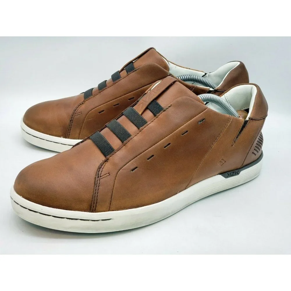 KIZIK KZK New York Brown Leather Shoes Size 9 F.A.S.T. Tech Mens Slip On Sneaker
